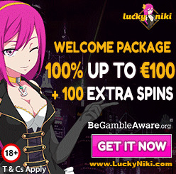 luckyniki up to 100 welcome bonus + 100 free spins